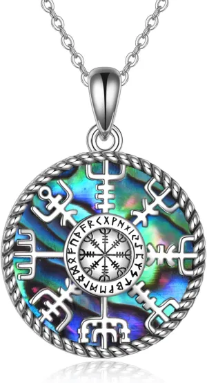 Viking Compass Necklace Sterling Silver Runes Vegvisir Pendant Necklace Mothers Day Jewelry Gift for Women Mom