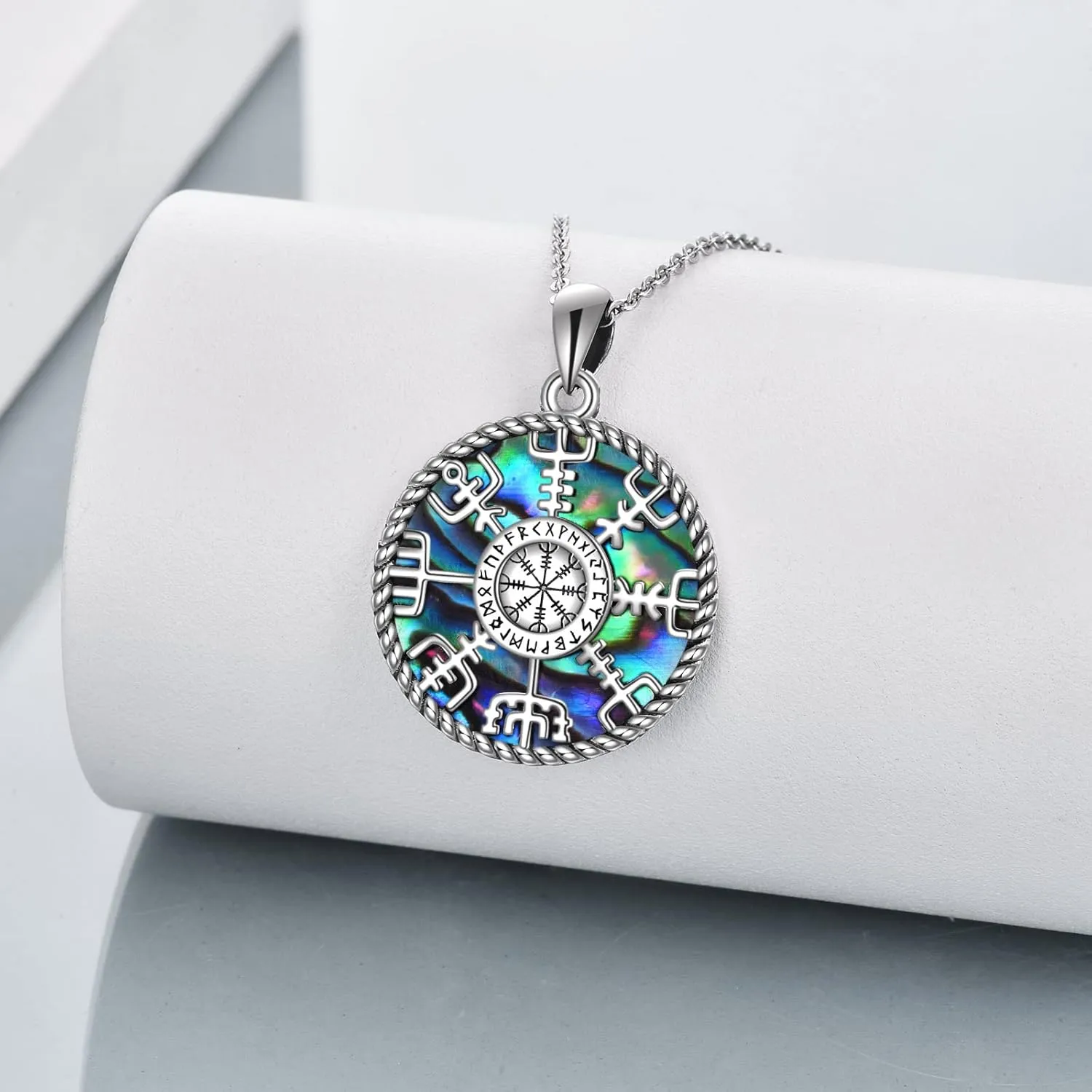Viking Compass Necklace Sterling Silver Runes Vegvisir Pendant Necklace Mothers Day Jewelry Gift for Women Mom