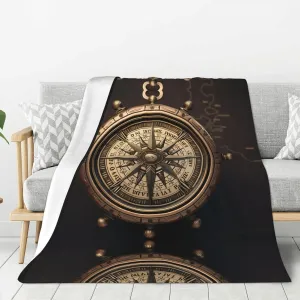 Vintage Compass Navigation pattern thicken flannel blanket 60"x50" : Lightweight, warm and durable, super soft