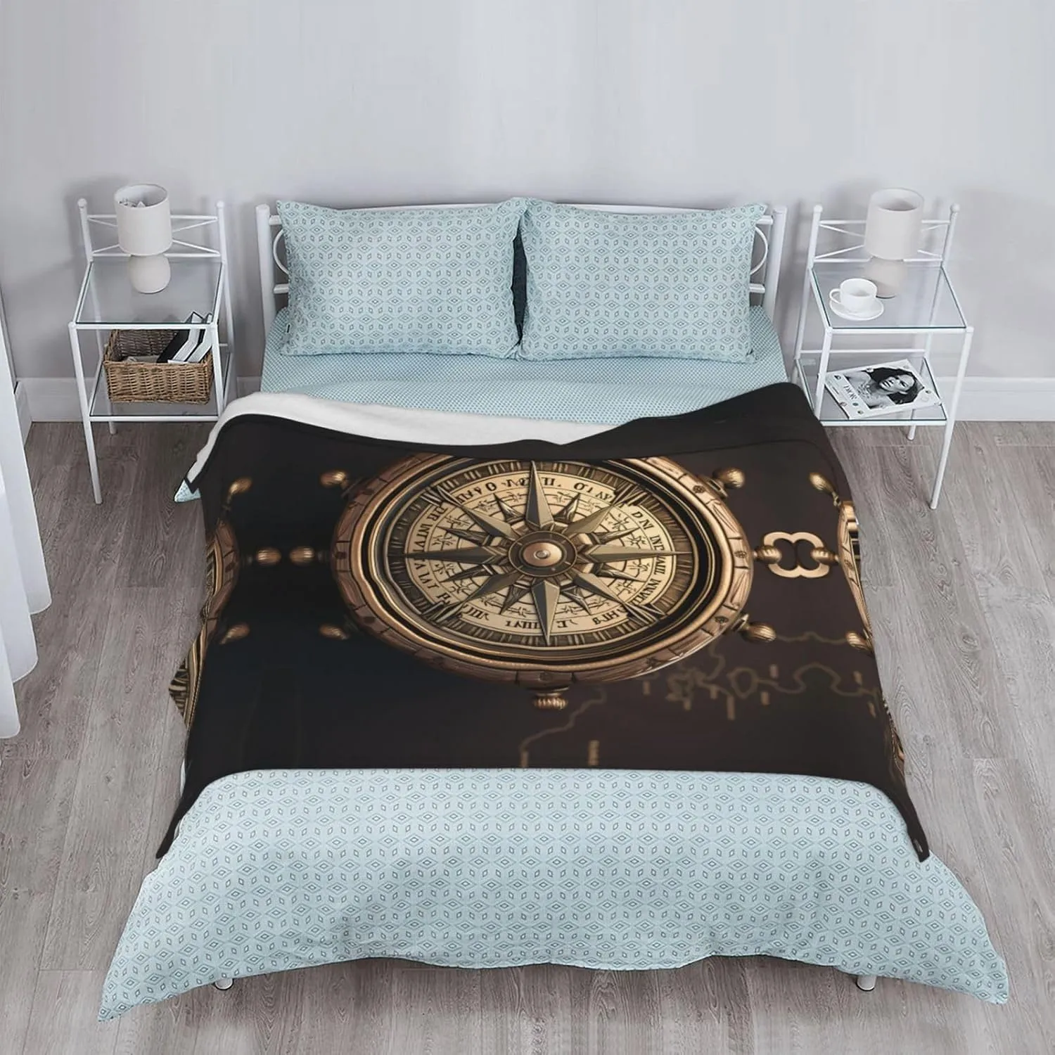 Vintage Compass Navigation pattern thicken flannel blanket 60"x50" : Lightweight, warm and durable, super soft