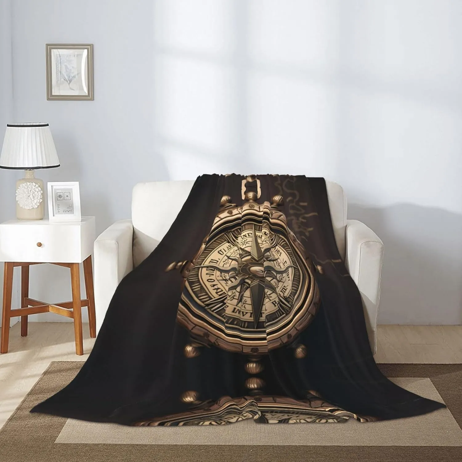 Vintage Compass Navigation pattern thicken flannel blanket 60"x50" : Lightweight, warm and durable, super soft