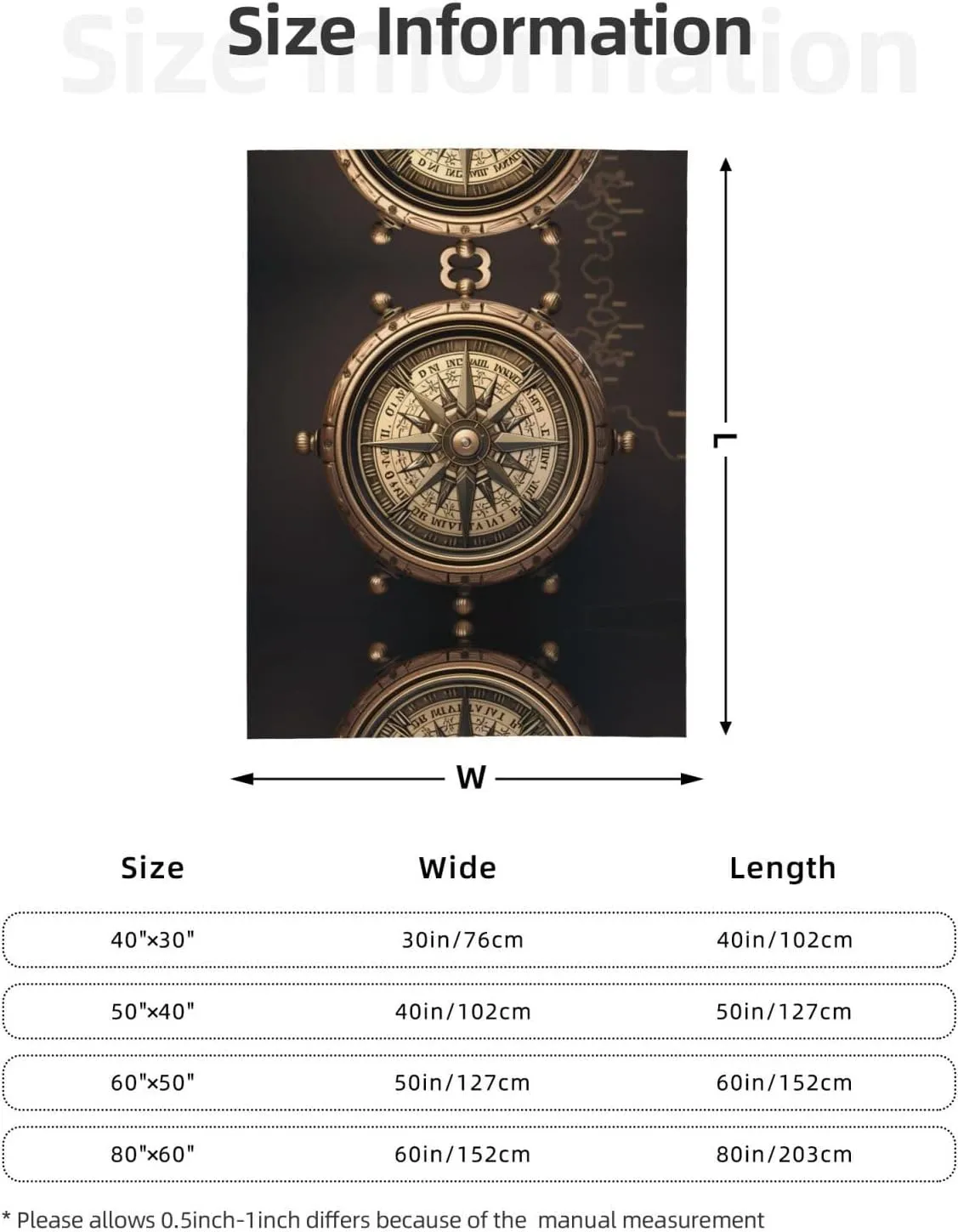 Vintage Compass Navigation pattern thicken flannel blanket 60"x50" : Lightweight, warm and durable, super soft