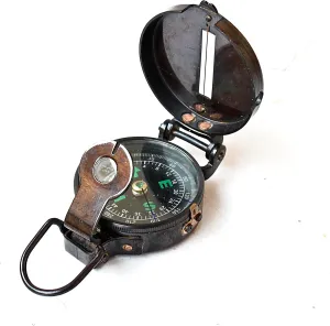 Vintage Lensatic Compass Black Military Compass Navigational Device Nautical Antique Brass Functional Camping Boating Home Decor