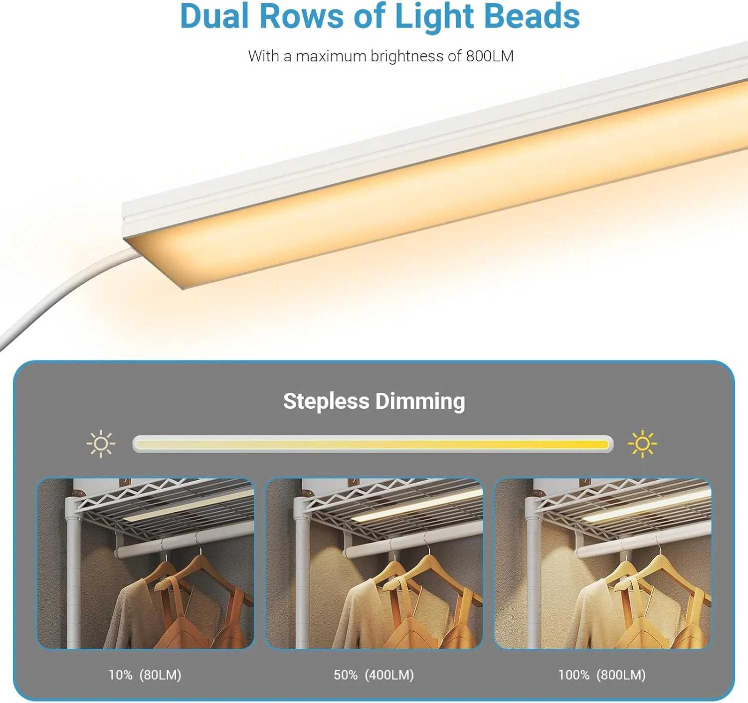 VIPEK R1L Garment Rack Rolling Clothes Rack with Dimmable Led Light, Portable Closet for Hanging Clothes, Heavy Duty Wardrobe with Wheels & Side Hooks, Clothing Rack with Adjustable Shelves, White