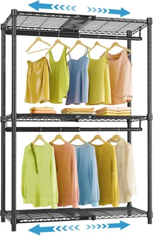 VIPEK X1 Expandable Clothes Rack Heavy Duty Adjustable from 2' to 3'5" with Adjustable Shelves and Hanger Rods, Reach-in & Walk-in Closets Metal Garment Racks Portable Closet, Black