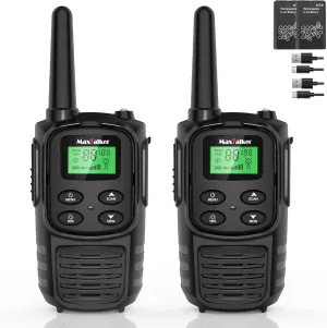 Walkie Talkies Long Range for Adult, MT10 Rechargeable Walkie Talkies FRS Two Way Radio, NOAA, 1200mAh Li-ion Battery USB-C Cable, LED Flashlight, VOX Walkie Talkie for Hiking Camping 2Pack
