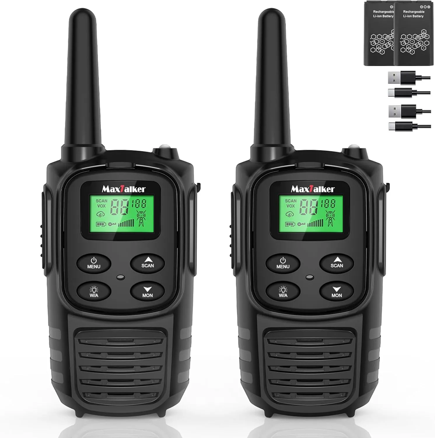 Walkie Talkies Long Range for Adult, MT10 Rechargeable Walkie Talkies FRS Two Way Radio, NOAA, 1200mAh Li-ion Battery USB-C Cable, LED Flashlight, VOX Walkie Talkie for Hiking Camping 2Pack