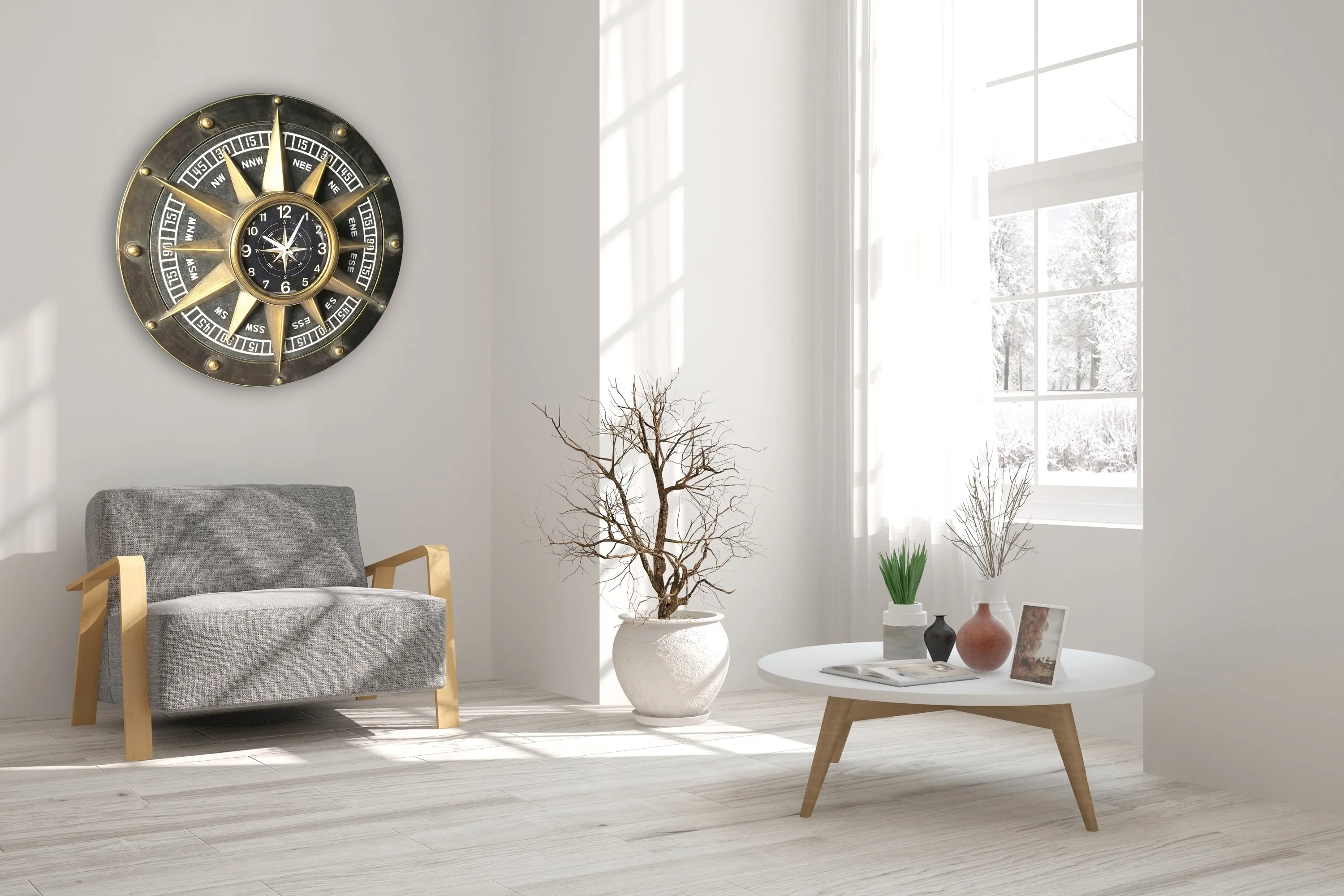 Wall clock - Compass Metal Wall Clock by Peterson Housewares & Artwares