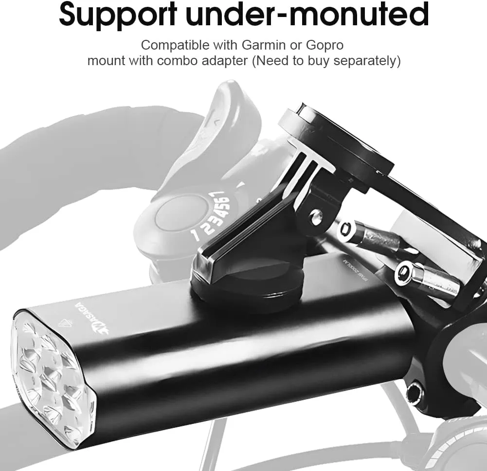 WASAGA Bike Lights Rechargeable, 2000 Lumen for Night Riding IPX6 Waterproof Bicycle Headlight, 6 LED 6 Light Modes Runtime 16 Hours Smart Front Light for Mountain Road Commuter Bikes Cycling Safety