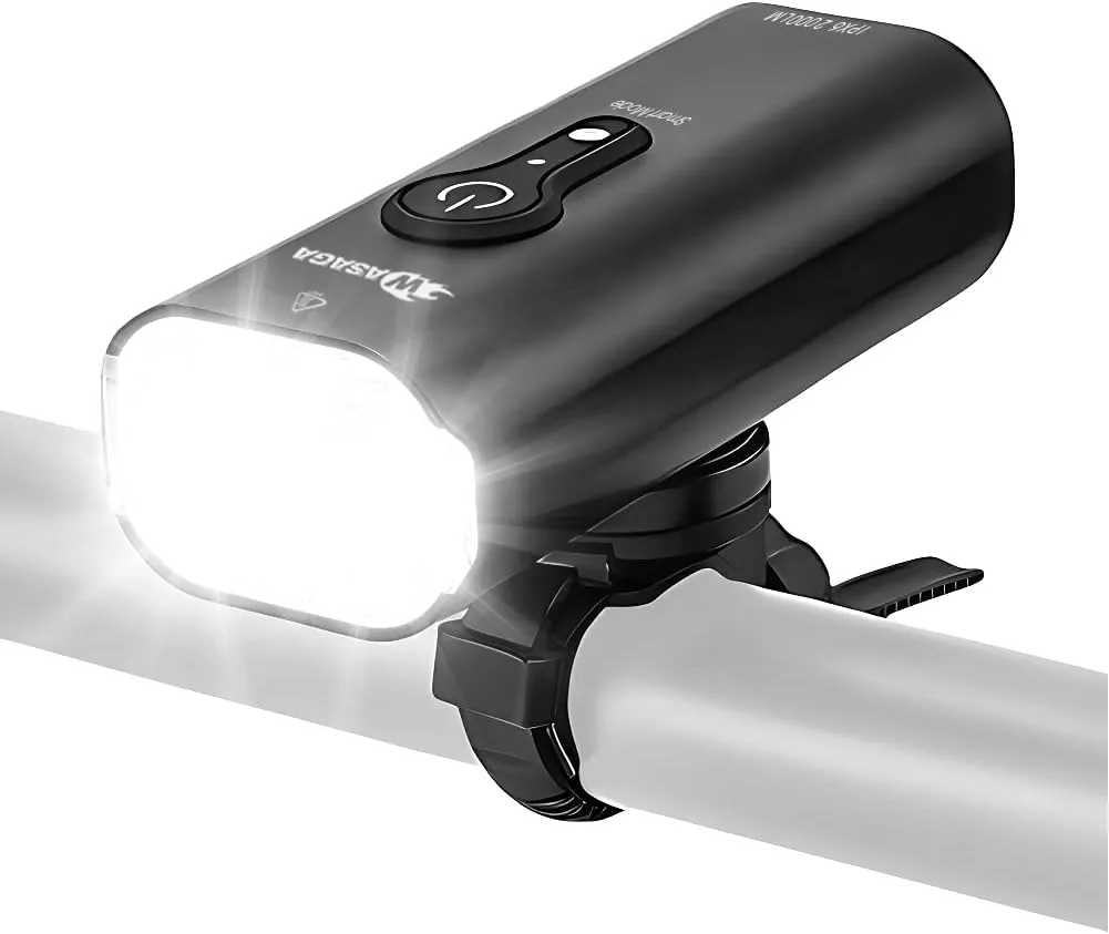 WASAGA Bike Lights Rechargeable, 2000 Lumen for Night Riding IPX6 Waterproof Bicycle Headlight, 6 LED 6 Light Modes Runtime 16 Hours Smart Front Light for Mountain Road Commuter Bikes Cycling Safety