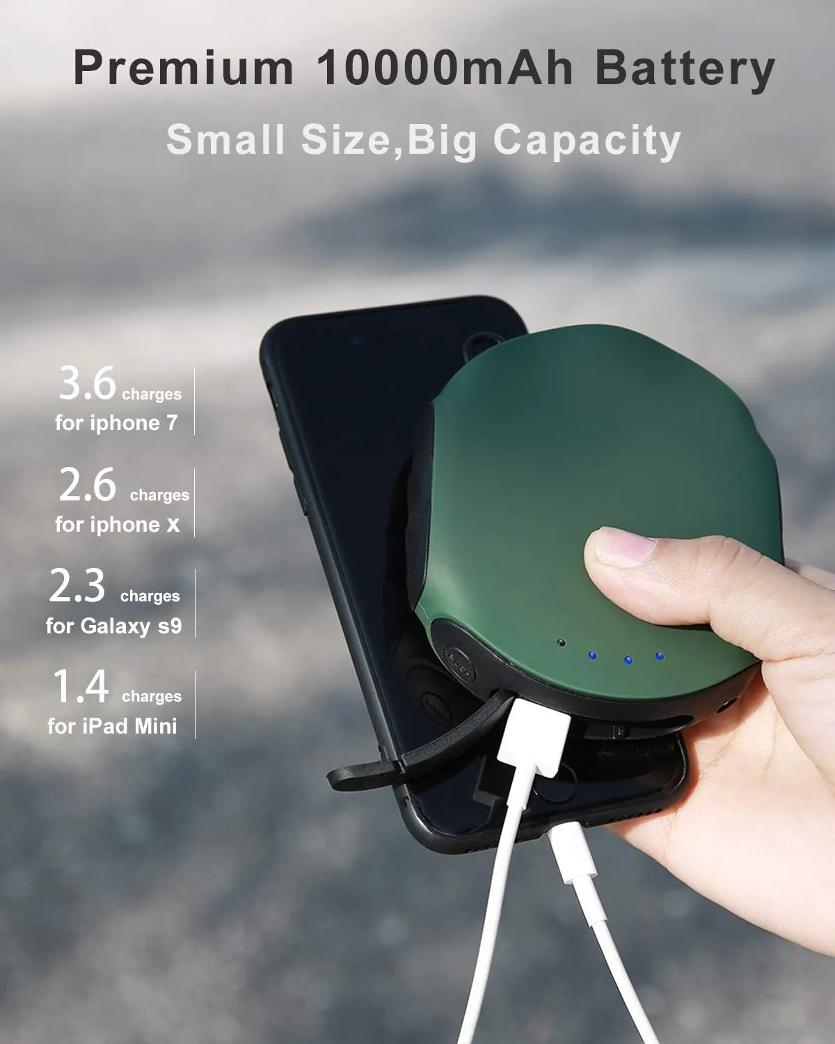 Waterproof Portable Charger 10000mAh Outdoor Power Bank One of The Smallest and Lightest Battery Pack LED Compass High-Speed ​​Charge Compatible for iPhone Android Samsung-Green