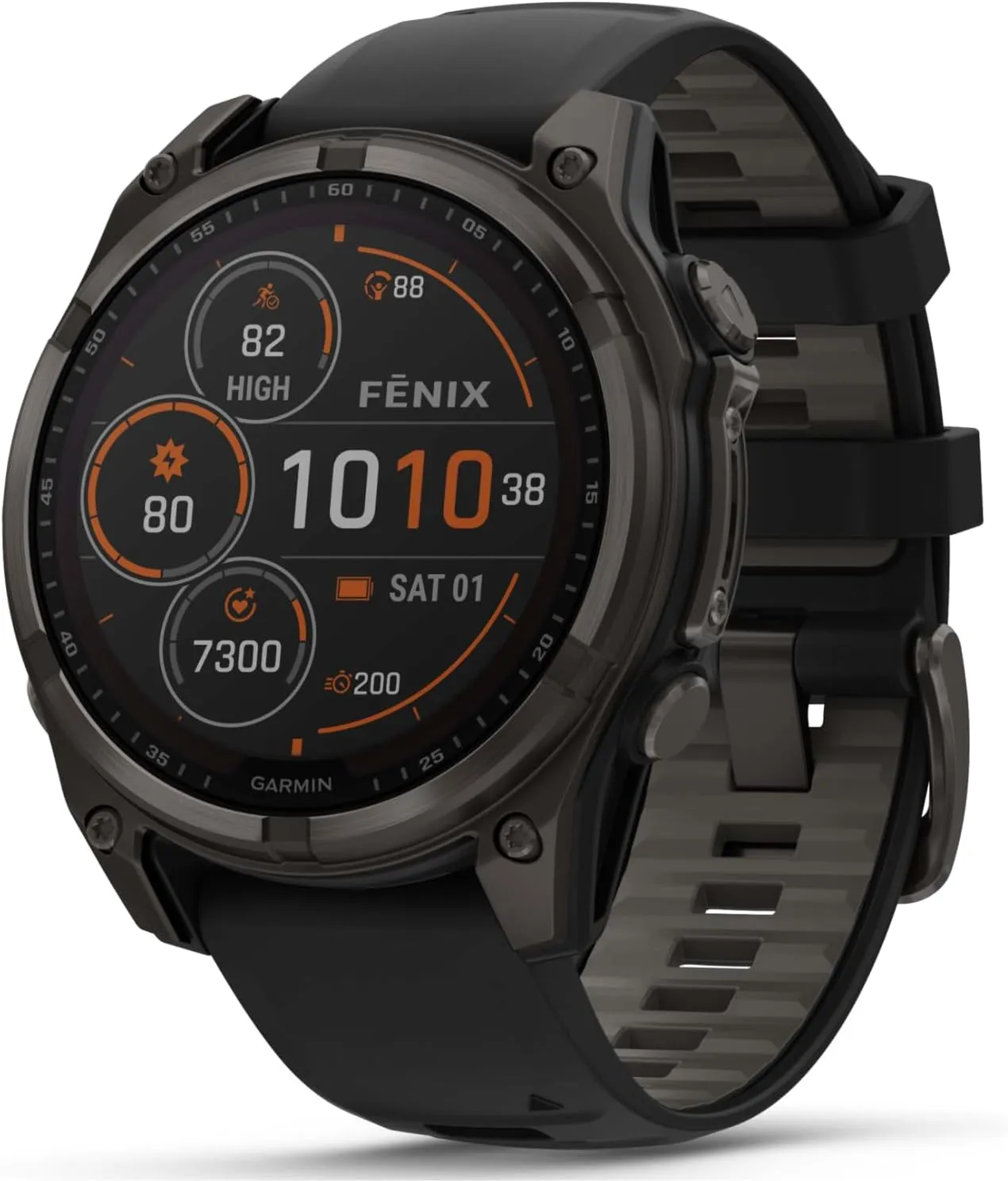 Wearable4U Garmin Fenix 8 47 mm, Multisport GPS Smartwatch, Solar, Sapphire, Carbon Gray DLC Titanium with Black/Pebble Gray Silicone, Built-in LED Flashlight, Voice Control Black Earbuds Bundle