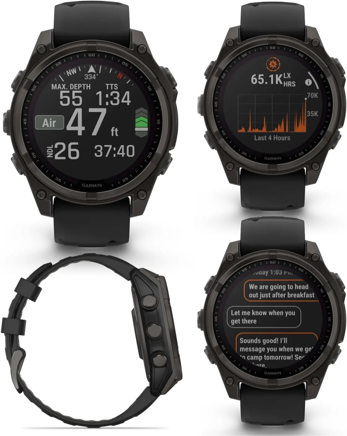 Wearable4U Garmin Fenix 8 47 mm, Multisport GPS Smartwatch, Solar, Sapphire, Carbon Gray DLC Titanium with Black/Pebble Gray Silicone, Built-in LED Flashlight, Voice Control Black Earbuds Bundle