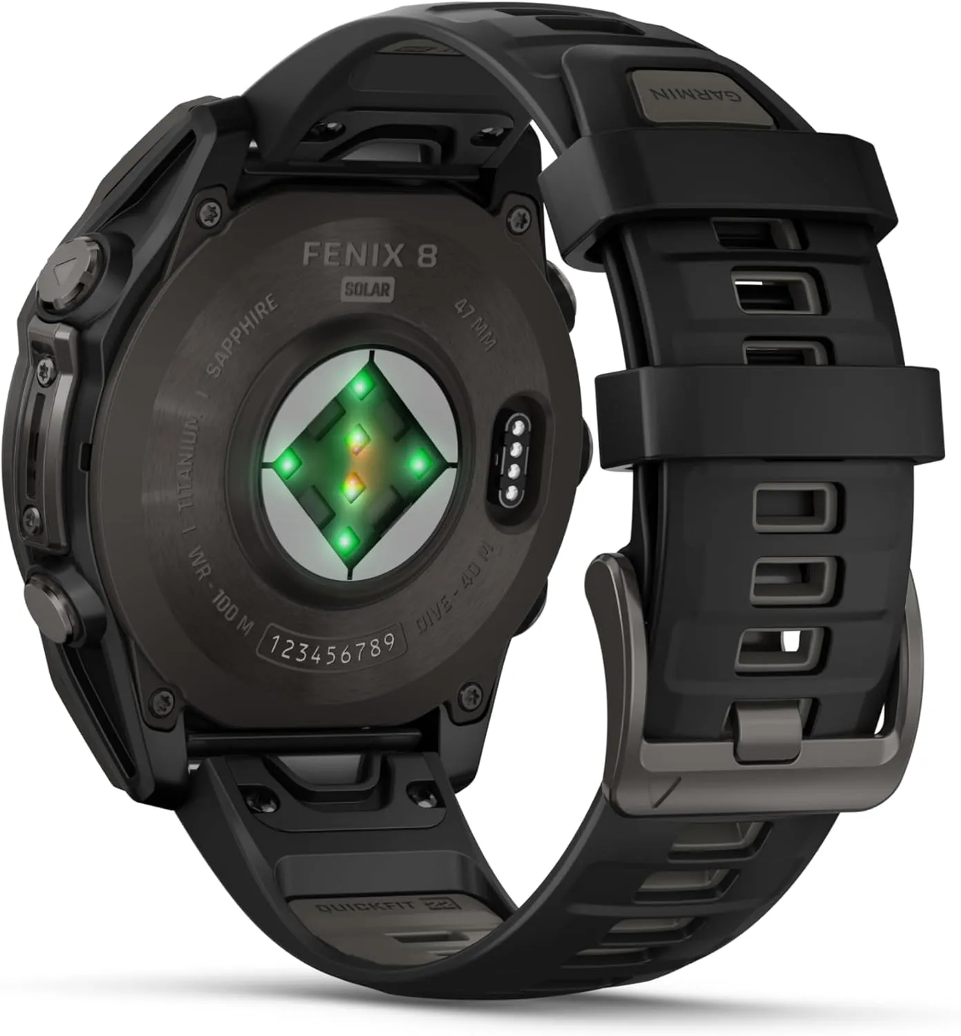 Wearable4U Garmin Fenix 8 47 mm, Multisport GPS Smartwatch, Solar, Sapphire, Carbon Gray DLC Titanium with Black/Pebble Gray Silicone, Built-in LED Flashlight, Voice Control Black Earbuds Bundle