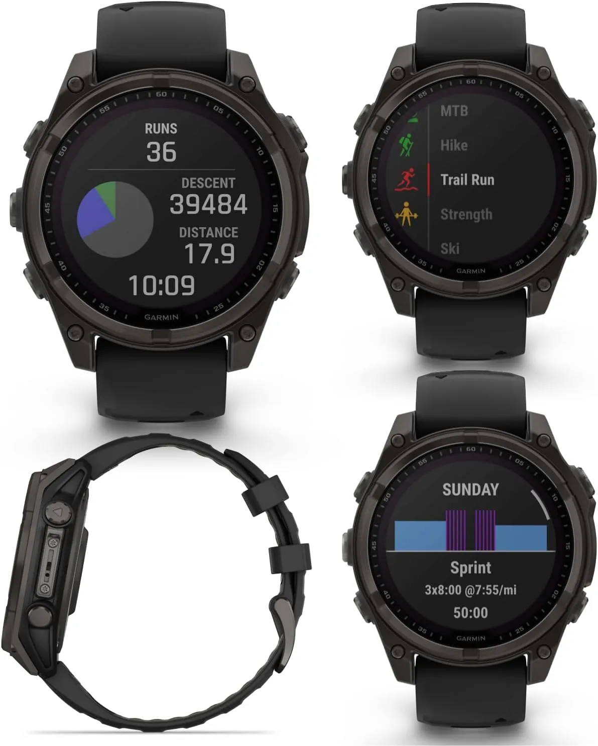 Wearable4U Garmin Fenix 8 47 mm, Multisport GPS Smartwatch, Solar, Sapphire, Carbon Gray DLC Titanium with Black/Pebble Gray Silicone, Built-in LED Flashlight, Voice Control Black Earbuds Bundle