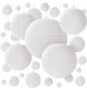 White Paper Lanterns - 60 Piece Set - Party Decorations - Hanging Chinese Lanterns in Sizes of 4", 6", 8", 10", 12" (12 of Each) - Hanging lantern Indoor/Outdoor - White Wedding Decorations by Avoseta
