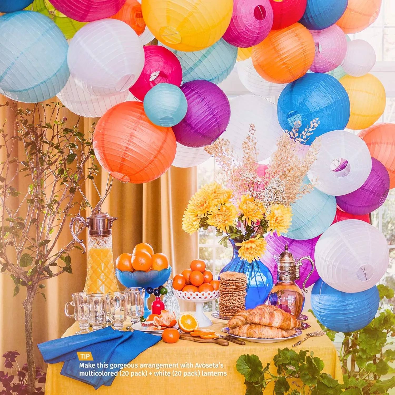 White Paper Lanterns - 60 Piece Set - Party Decorations - Hanging Chinese Lanterns in Sizes of 4", 6", 8", 10", 12" (12 of Each) - Hanging lantern Indoor/Outdoor - White Wedding Decorations by Avoseta