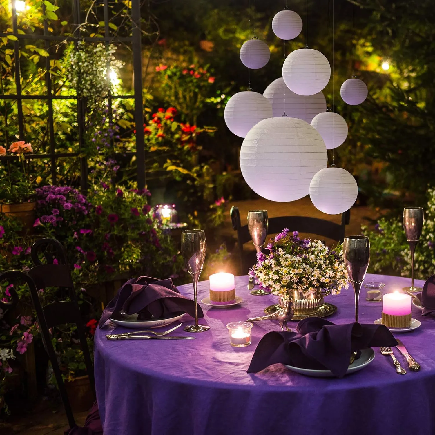 White Paper Lanterns - 60 Piece Set - Party Decorations - Hanging Chinese Lanterns in Sizes of 4", 6", 8", 10", 12" (12 of Each) - Hanging lantern Indoor/Outdoor - White Wedding Decorations by Avoseta