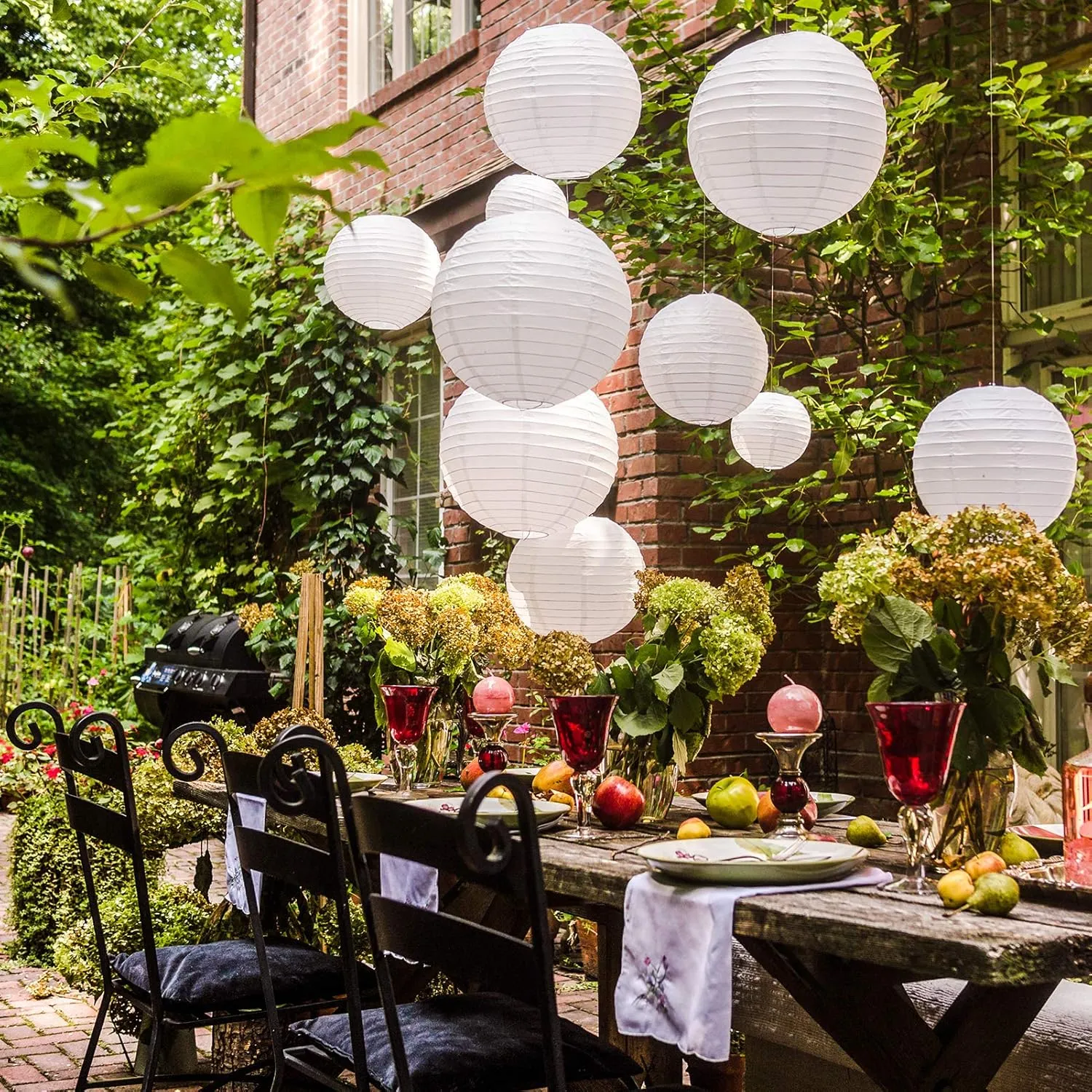 White Paper Lanterns - 60 Piece Set - Party Decorations - Hanging Chinese Lanterns in Sizes of 4", 6", 8", 10", 12" (12 of Each) - Hanging lantern Indoor/Outdoor - White Wedding Decorations by Avoseta