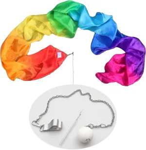Winged Sirenny Lightweight Worship Poi-Streamer, 98" Silk Poi-Ribbon Dance Prop for Praise Dance & Flow Art, with a Poi Rope & Telescopic Rod,Rainbow