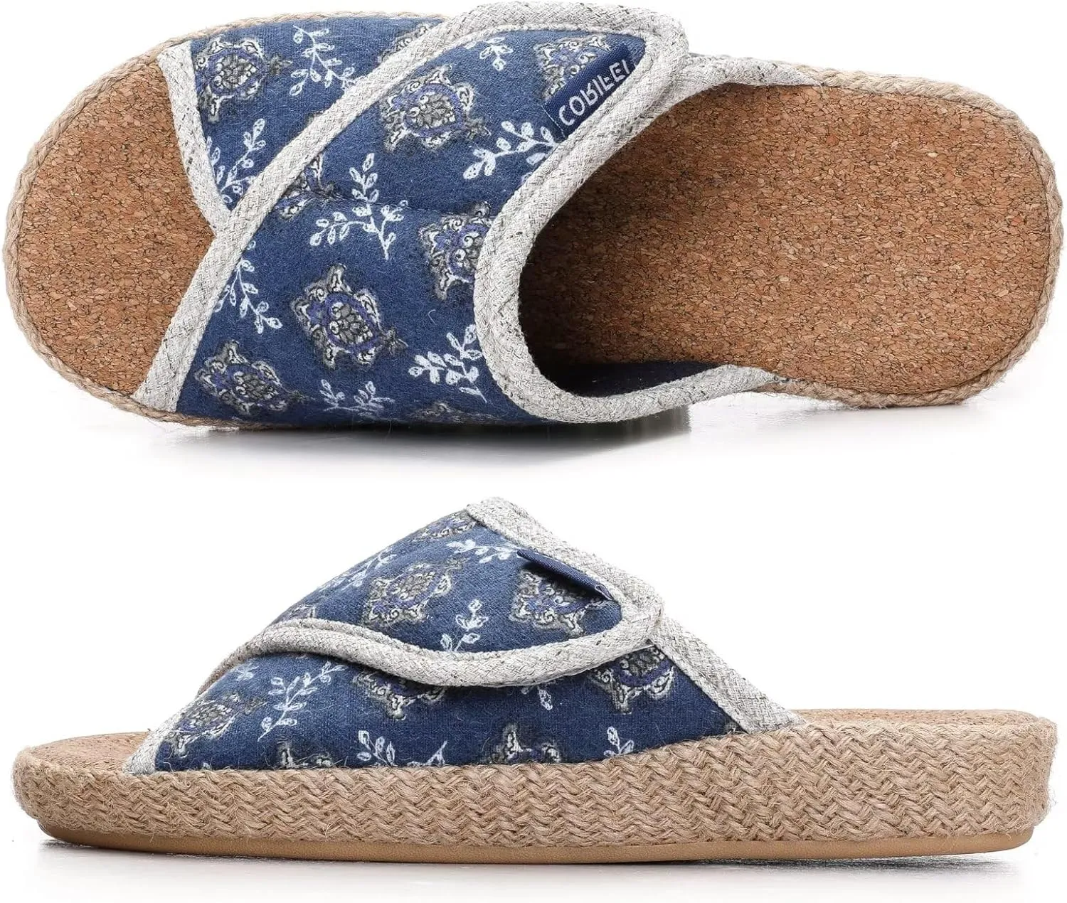 Women Slippers with Cork Insole Arch Support Adjustable Indoor Slides Rubber Sole