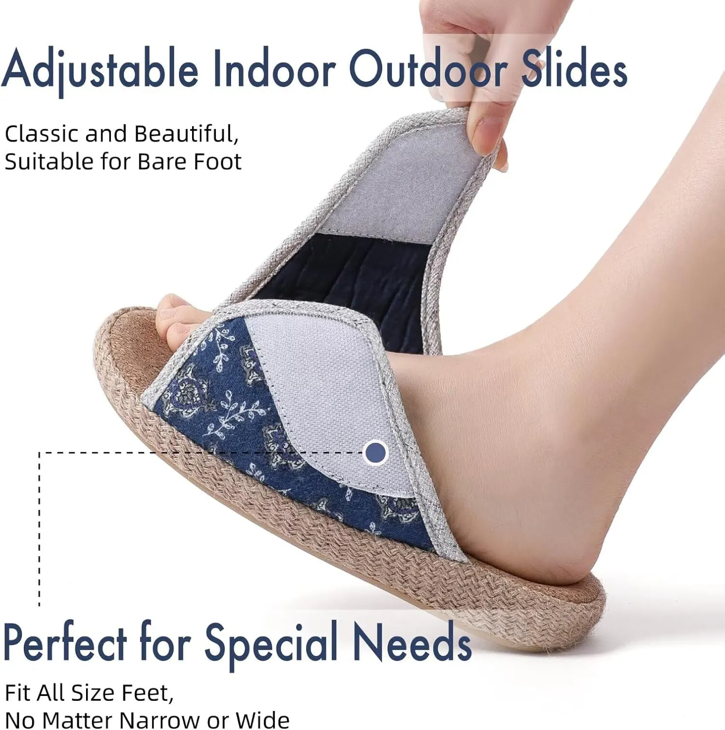 Women Slippers with Cork Insole Arch Support Adjustable Indoor Slides Rubber Sole