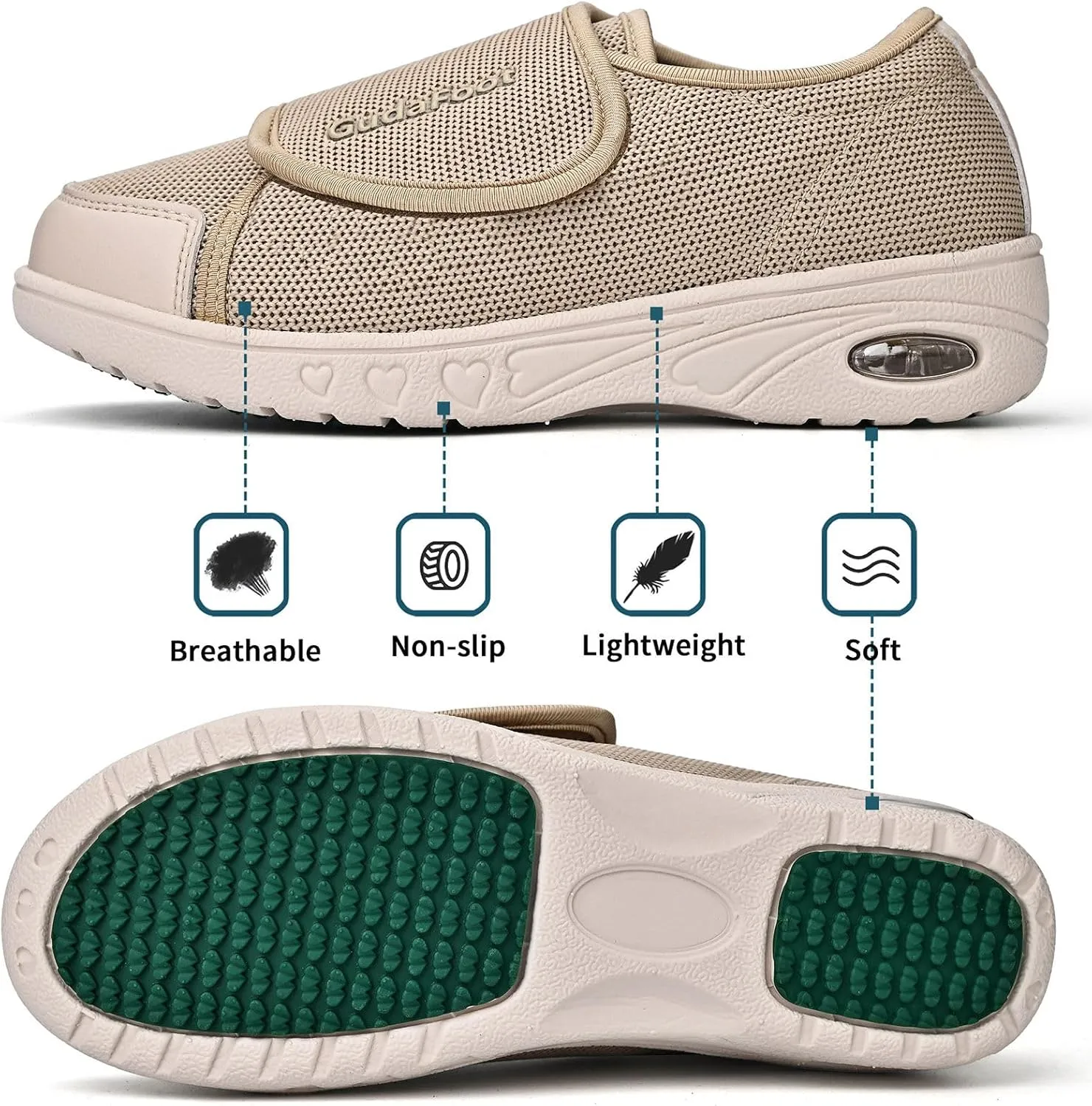 Women's Diabetic Shoes Easy Put on with Adjustable Lightweight for Edema Plantar Fasciitis Bunions Arthritis Neuropathy Wide Width Swollen Feet Bottom Fattening and Widening Elderly Shoes
