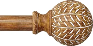 Wood Curtain Rods for Windows 48 to 84 Inch,1'' Diameter Drapery Rods with Imitation Wood Grain Leaf Pattern Finials,Boho Adjustable Heavy Duty Curtain Rods Set,36-88'',Color:Natural Wood