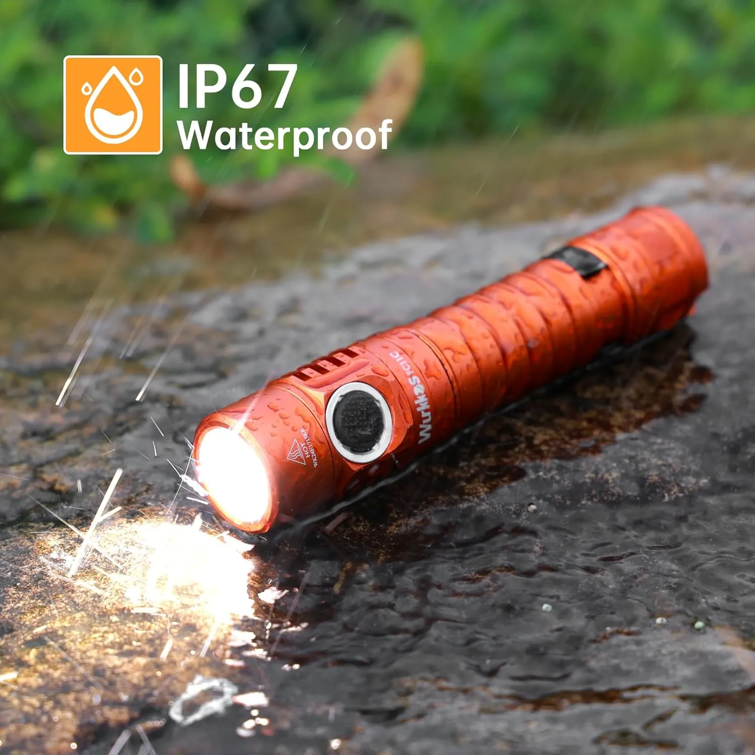 Wurkkos FC11C Led Flashlight Rechargeable High Lumen 1200, Small Powerful Flashlight USB C, Super Bright EDC Flashlight IP68 Waterproof, 155Meters Long Range, 90 High CRI (Orange 5000K)