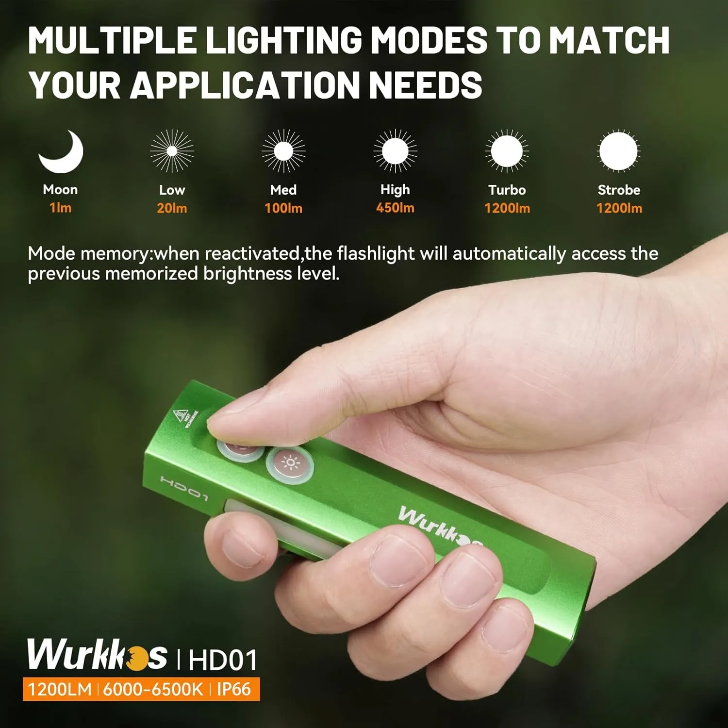 Wurkkos HD01 Flat EDC Flashlight with RGB Light and Green Light, 1200 Lumens Rechargeable EDC Flashlight, Triple Light Sources Pocket Lights, Magnetic Flashlight for Outdoors, Work, Emergency