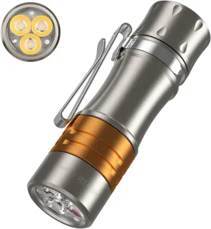 Wurkkos TS10 V2 4000K Pocket EDC Flashlight Titanium Alloy-Mini 90CRI LED Flashlight with Rechargeable Battery,1-1400 Lumen Brightness,3Pcs Color Aux LED,Anduril 2.0 UI