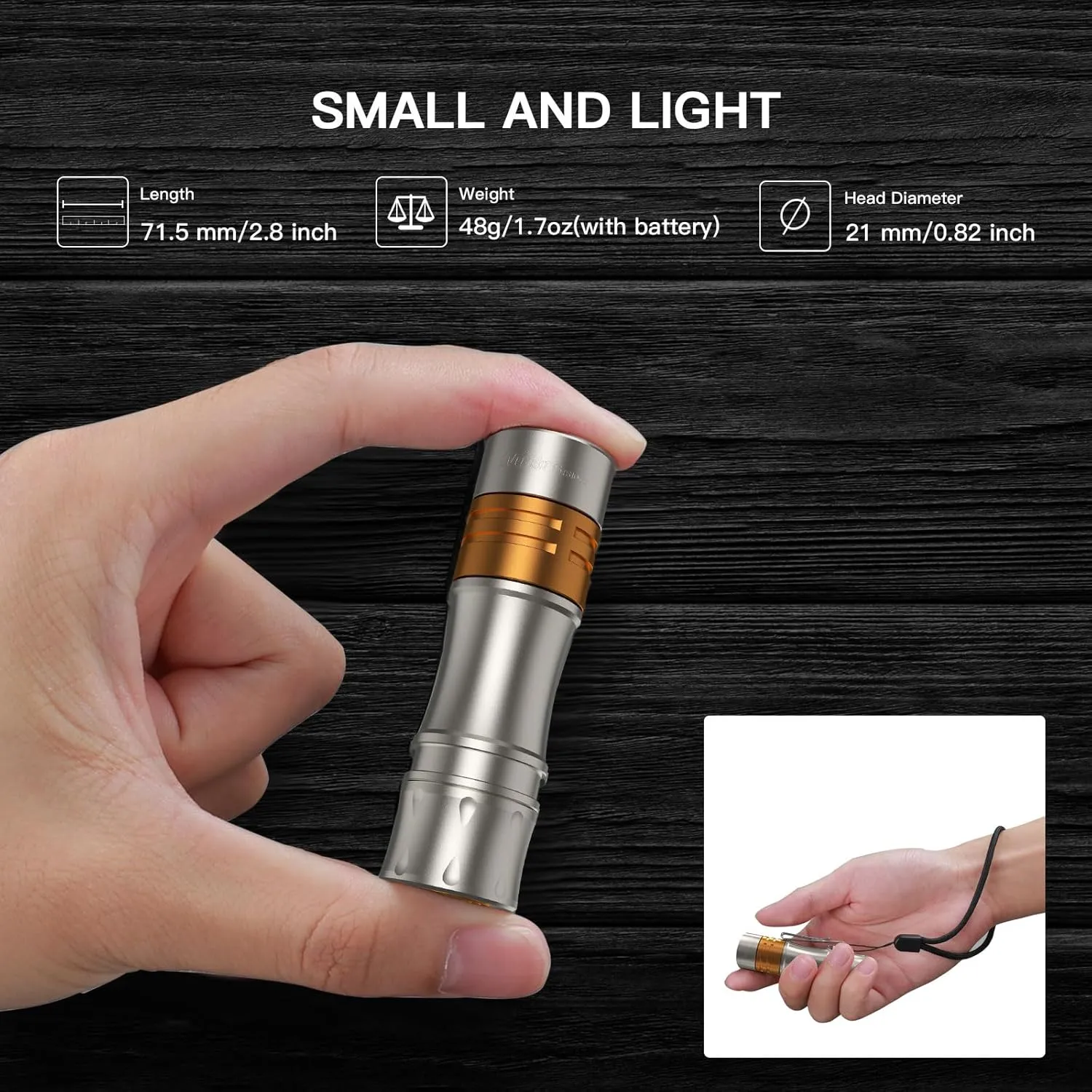 Wurkkos TS10 V2 4000K Pocket EDC Flashlight Titanium Alloy-Mini 90CRI LED Flashlight with Rechargeable Battery,1-1400 Lumen Brightness,3Pcs Color Aux LED,Anduril 2.0 UI