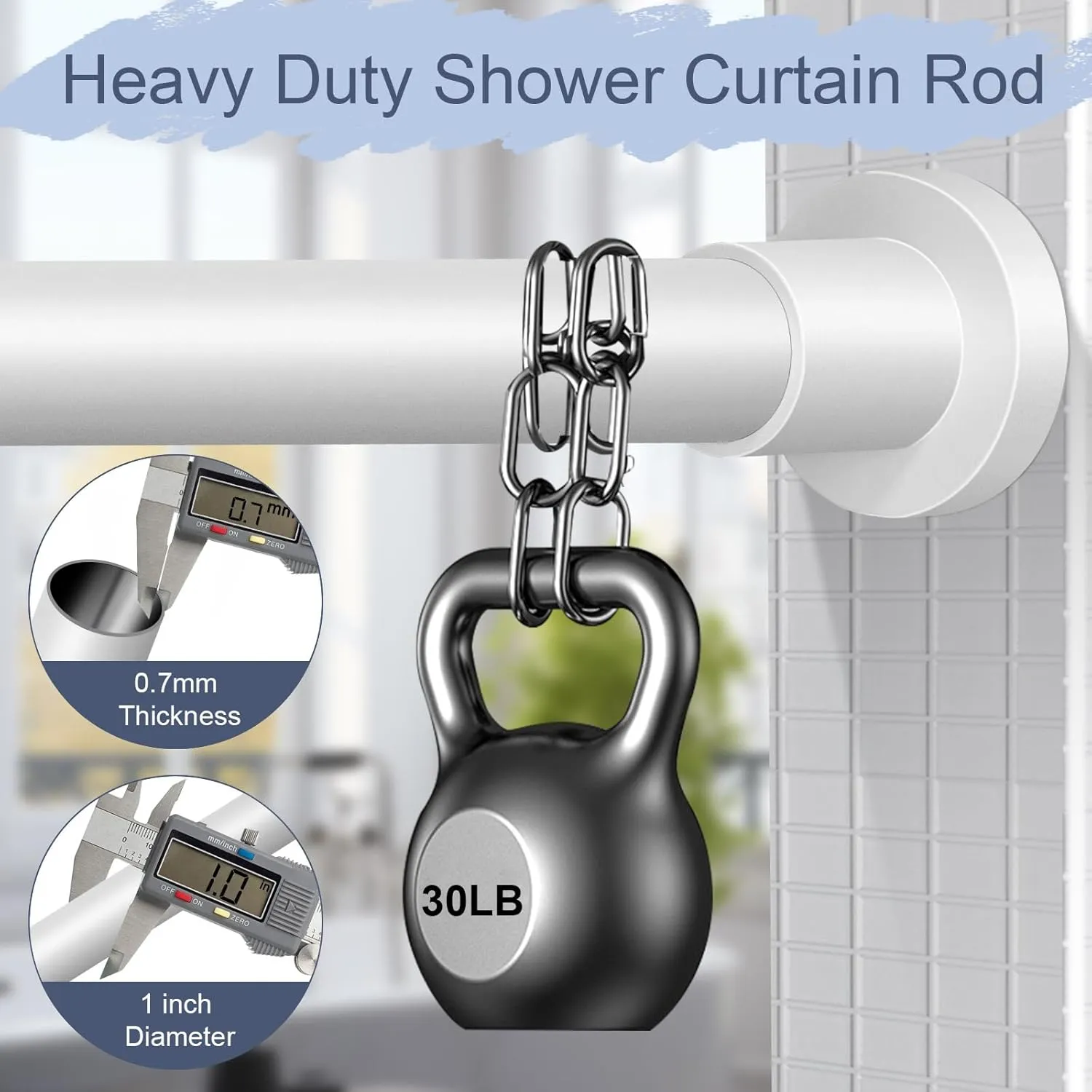 YNL White Shower Curtain Rod 32-80 Inch(2.7-6.6ft), Non Slip, Never Rust, No Drill Stainless Steel Spring Tension Shower Rod, Telescoping Curtain Rod for Bathroom Window Living Room
