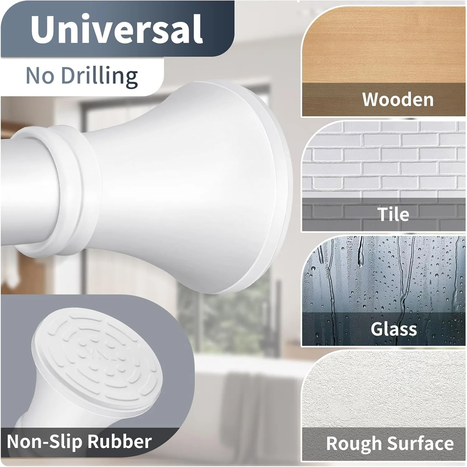YNL White Shower Curtain Rod 36-94 Inch(3-7.8ft), No Slip No Drill No Rust Shower Rod For Bathroom Window Patio, Adjustable Spring Long Tension Rod