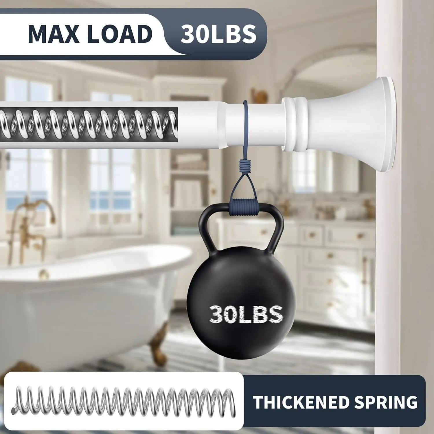 YNL White Shower Curtain Rod 36-94 Inch(3-7.8ft), No Slip No Drill No Rust Shower Rod For Bathroom Window Patio, Adjustable Spring Long Tension Rod