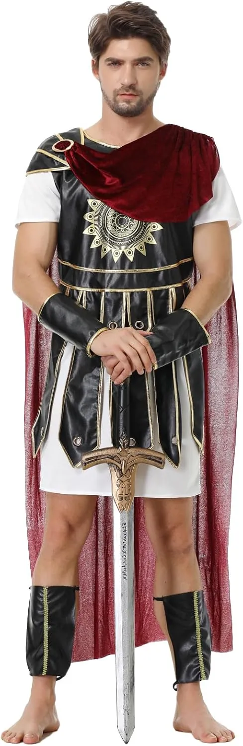 yolsun Men Roman Soldier Costume Adult Warrior Costume Halloween Brave Gladiator Cosplay Costume