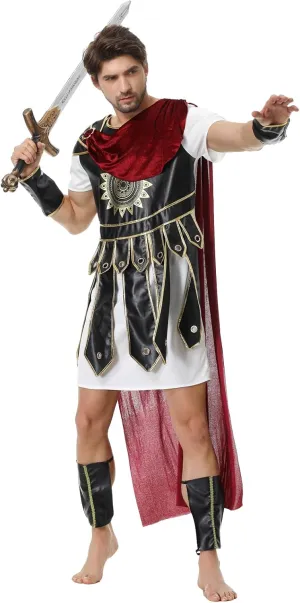 yolsun Men Roman Soldier Costume Adult Warrior Costume Halloween Brave Gladiator Cosplay Costume
