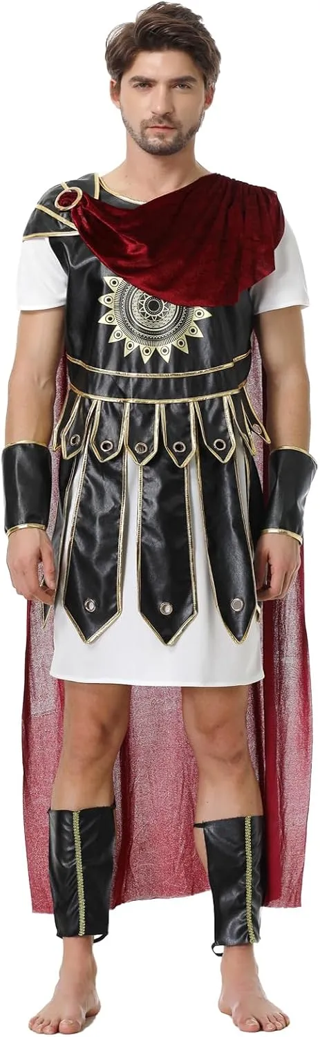 yolsun Men Roman Soldier Costume Adult Warrior Costume Halloween Brave Gladiator Cosplay Costume