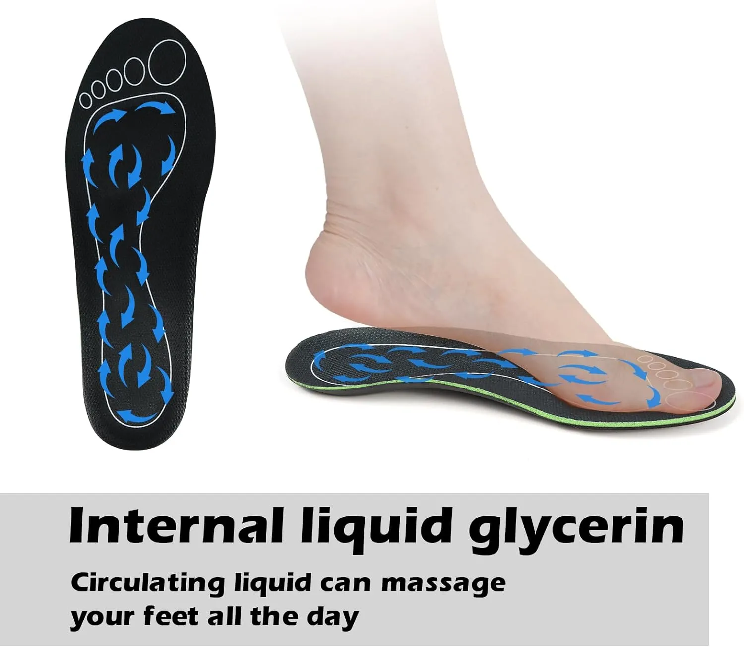 Yoosolle Liquid Massaging Orthotic Insoles - Arch Support Plantar Fasciitis Shoe Insole for Man and Women, Shock Absorbing, Walking, Pain Relief, Comfort, Promote Foot Health & Wellness (Black, M)