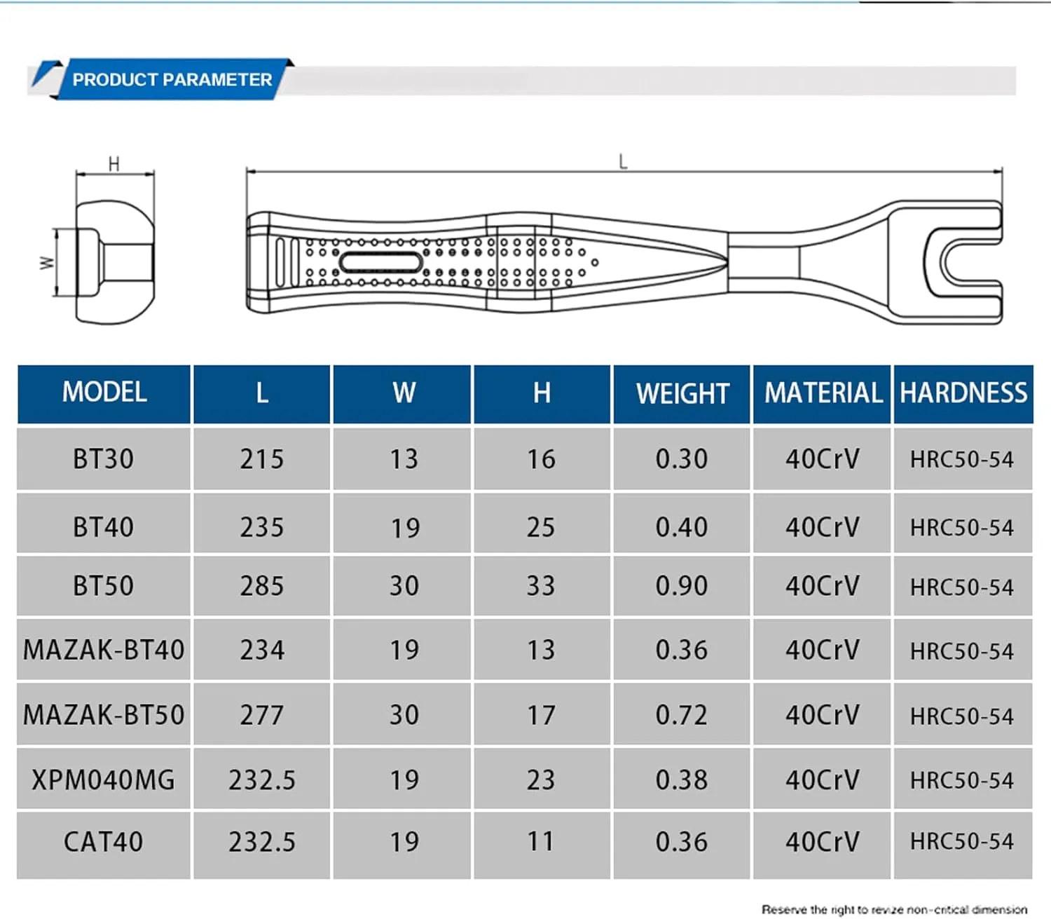 ZAC CAT40/CAT50/ BT- CAT40/ Mazak-BT40 Pull Stud Wrench (CAT40 Spanner)