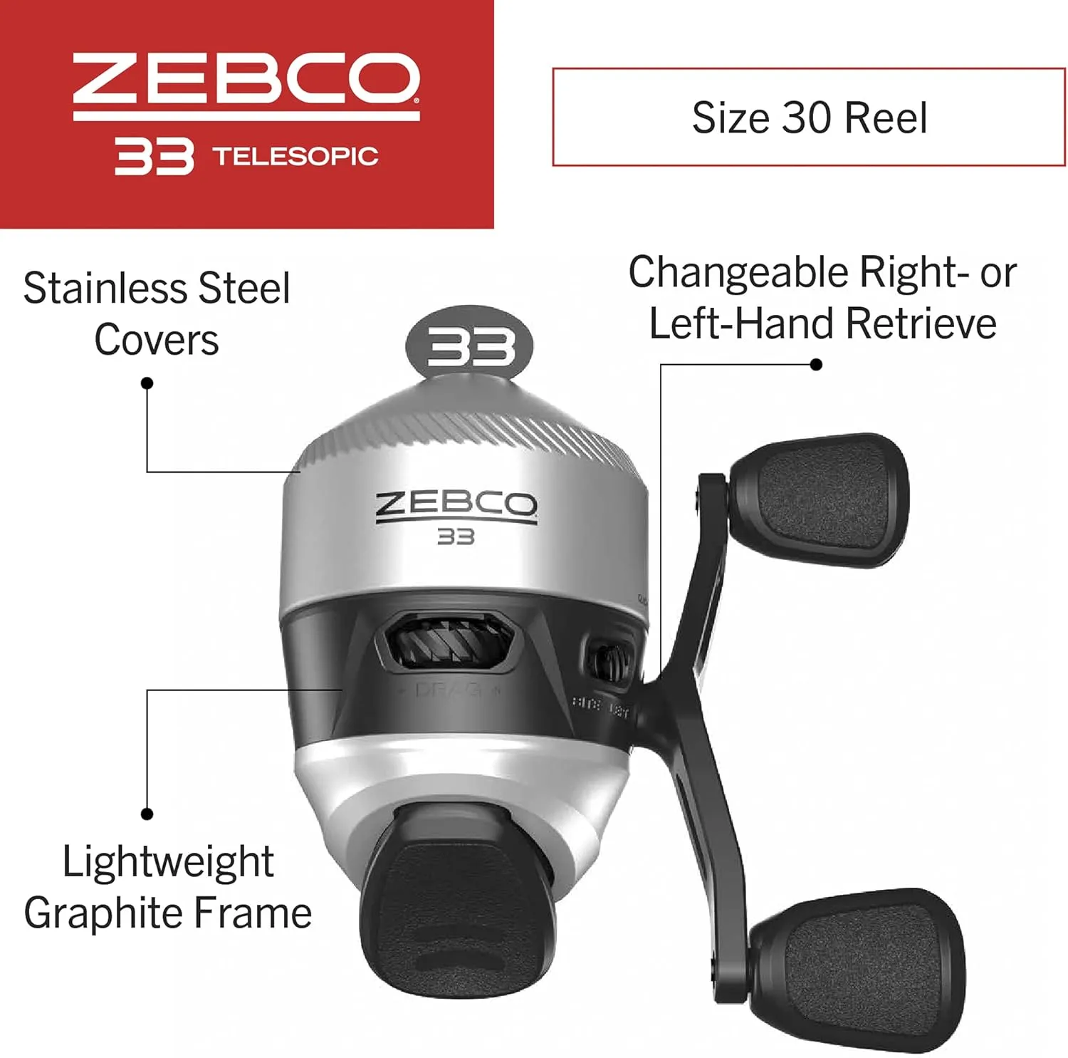 Zebco 33 Spinning Reel and Telescopic Fishing Rod Combo