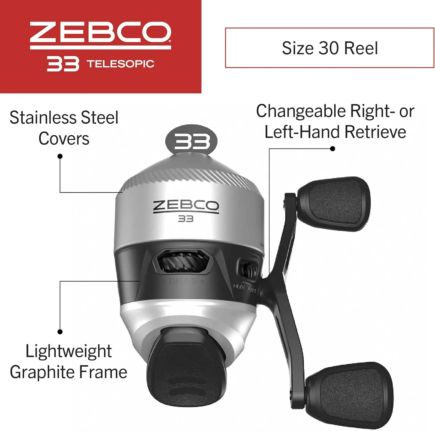 Zebco 33 Spinning Reel and Telescopic Fishing Rod Combo