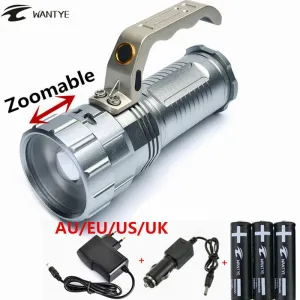 Zoomable 4000LM zoom XM-L L2 LED Flashlight Torch Light Rechargeable 3-mode Hunting lights linterna  3x18650 battery/charger