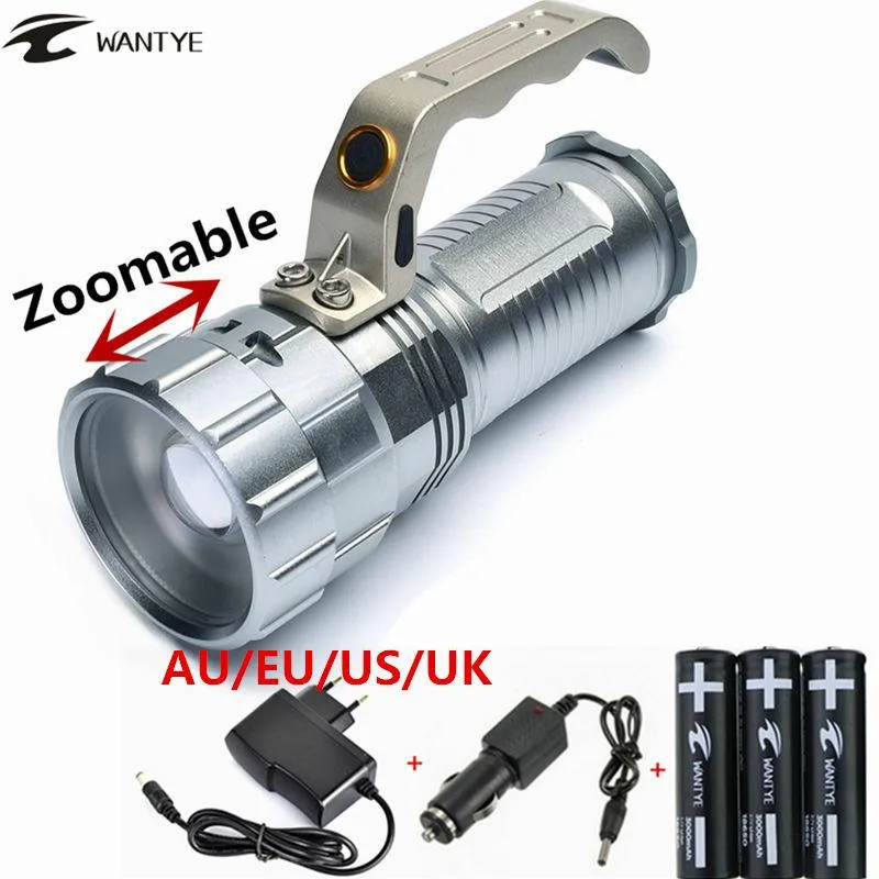 Zoomable 4000LM zoom XM-L L2 LED Flashlight Torch Light Rechargeable 3-mode Hunting lights linterna  3x18650 battery/charger