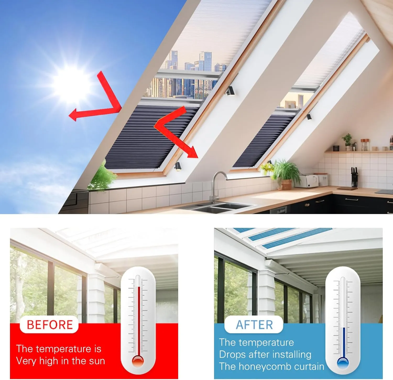 ZSHINE Manual Day Night Honeycomb Cellular Shades Light Filtering Thermal Retardation Non Wovens Fabric for Velux Skylight Window (Light Grey)