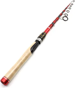 ZYHYD New Lure Rod with Red Wooden Handle, Compact Fishing Rod, Carbon Fishing Rod, Telescopic Wooden Handle Rotating Fishing Rod, Travel Fishing Gear 1.6m-2.7m ZYHYD (Size : 1.8 m)