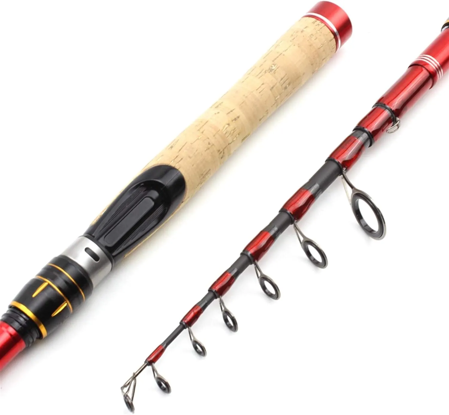 ZYHYD New Lure Rod with Red Wooden Handle, Compact Fishing Rod, Carbon Fishing Rod, Telescopic Wooden Handle Rotating Fishing Rod, Travel Fishing Gear 1.6m-2.7m ZYHYD (Size : 1.8 m)