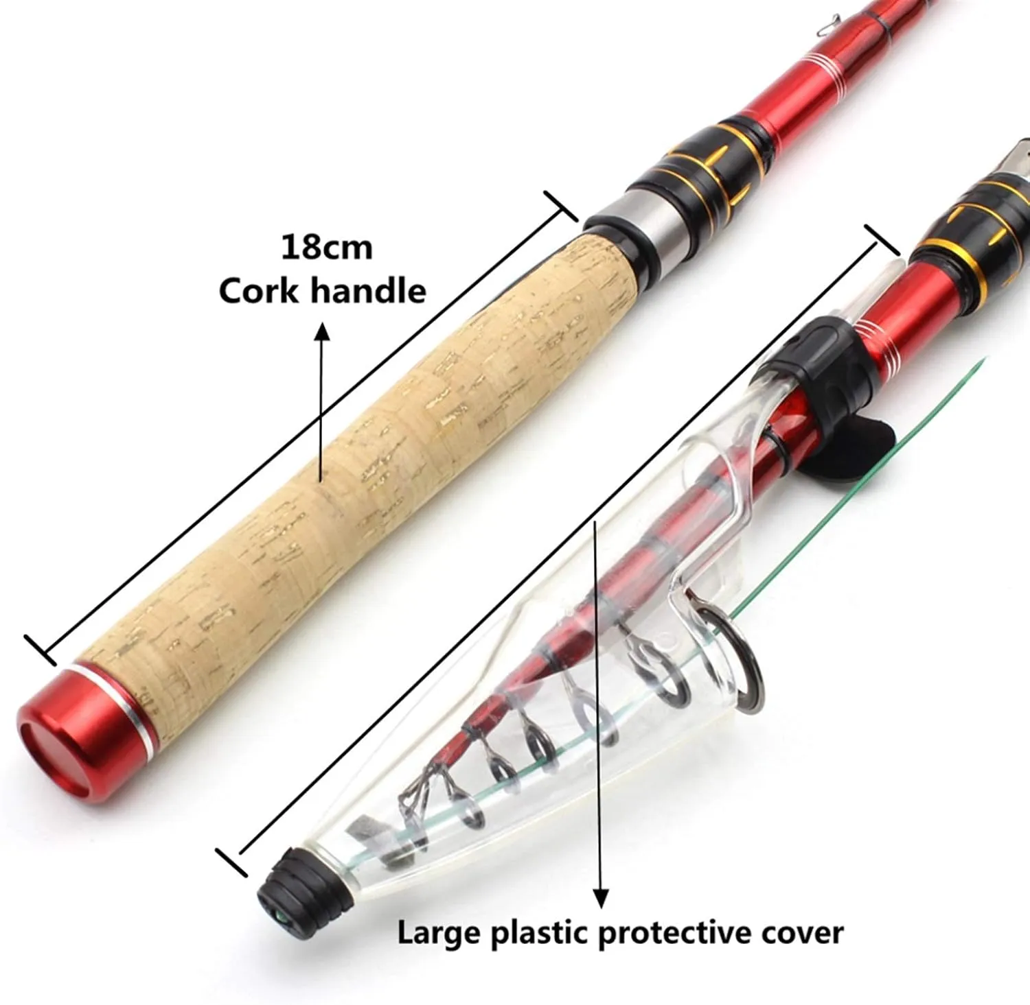 ZYHYD New Lure Rod with Red Wooden Handle, Compact Fishing Rod, Carbon Fishing Rod, Telescopic Wooden Handle Rotating Fishing Rod, Travel Fishing Gear 1.6m-2.7m ZYHYD (Size : 1.8 m)